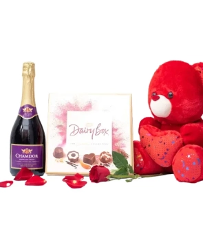 Non Alcoholic Drink, Teddy bear and Chocolate Hamper 600
