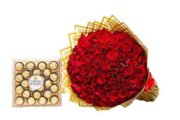 Big Hug Gift Combo - Red Roses Bouquet and Chocolate