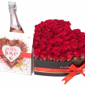 Juliet and Romeo Flower Box with Chocolate and Wine