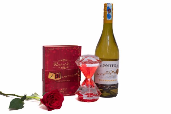Soulmate Equation - Red Rose Chocolate Wine and Hour Glass