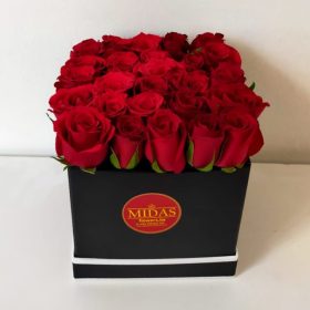 red roses in a square box