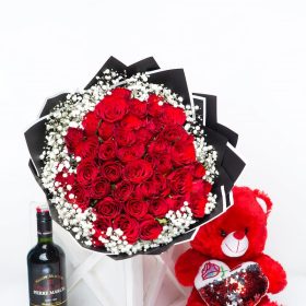 True Love Package - Wine Bouquet and Teddy bear